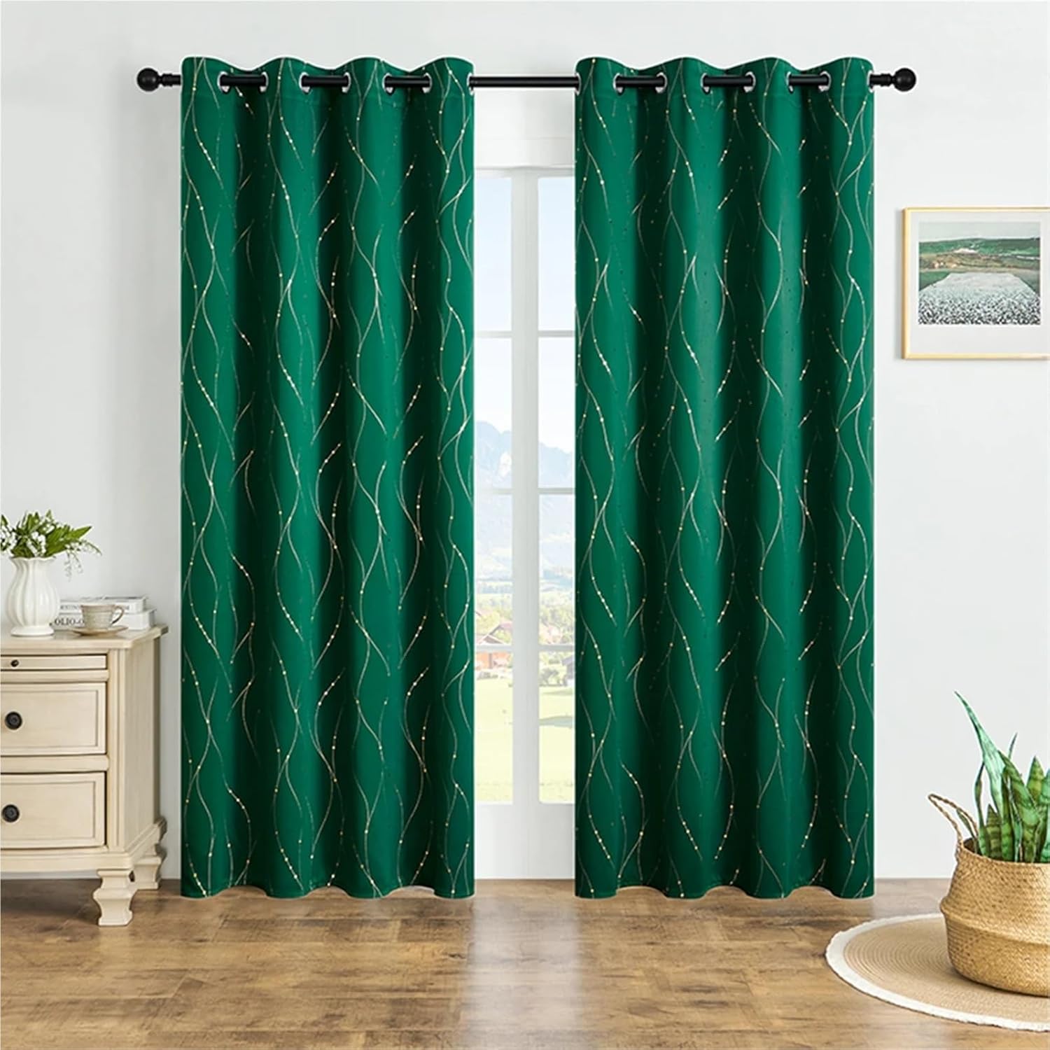 Solid Blackout Curtains for Bedroom 2 Piece of Blackout Curtains, Light-reducing and Heat-Insulating for Living Room, Bedroom(Green,W132cmXH213cm)