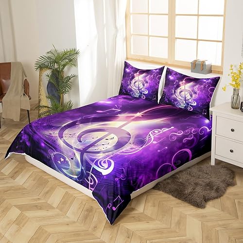 Miniatura 2 de Erosebridal Juego de ropa de cama de notas musicales, funda de edredón con temática musical, funda de edredón dorada brillante, funda de edredón de
