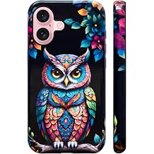 Bcov Dual-Layer Case for iPhone 17,Colorful Owl Shockproof Hybrid Hard Shell + Silicone Cover Protective Phone Case for iPhone 17