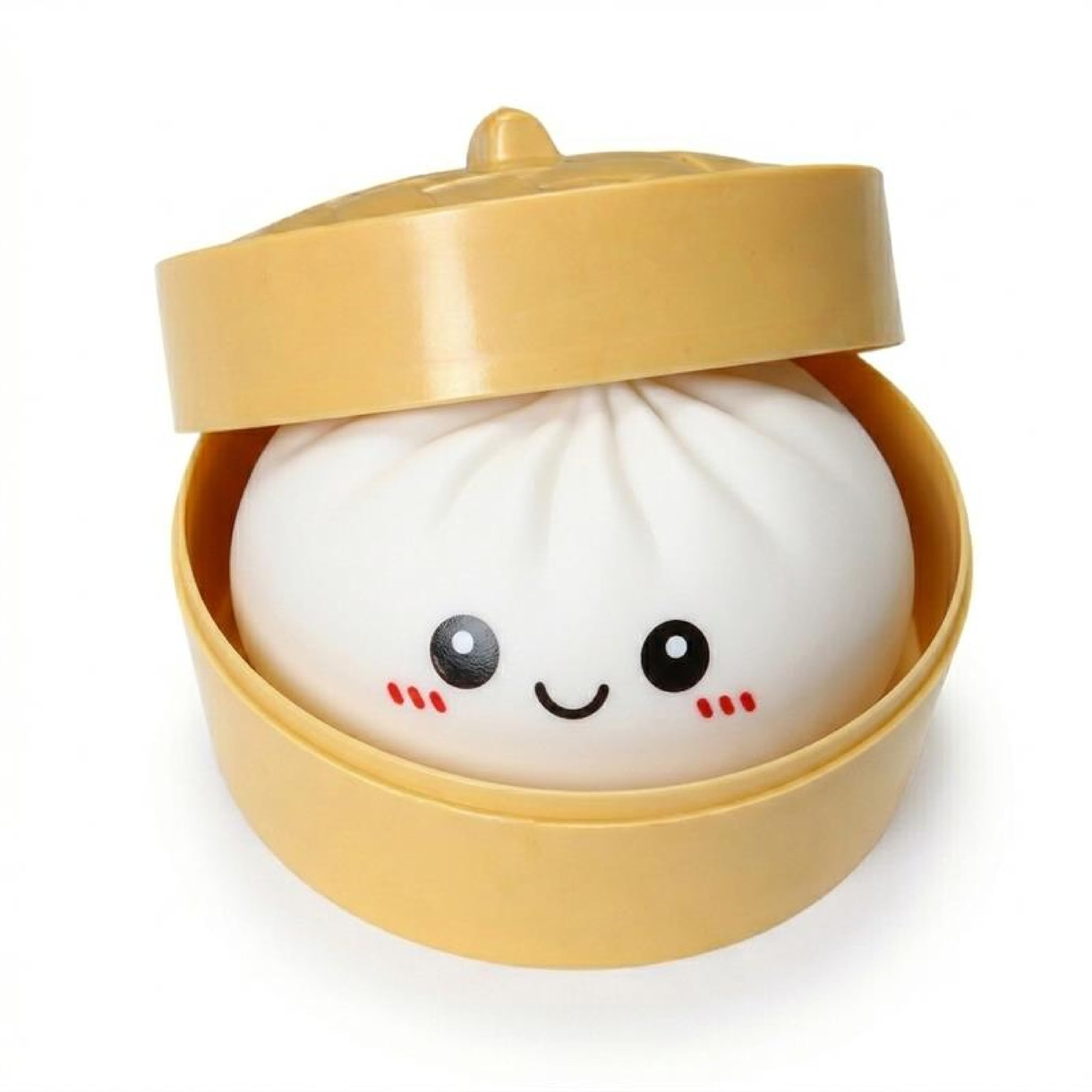 Large Dumpling Squishy Toy with Steamer Box, White TPR Squeeze Viral Mystery Dumpling Bao Bun Fidget Toy, Soft Dough Squishy Toys for Kids, Adults, Novelty Birthday Gift, Collectible