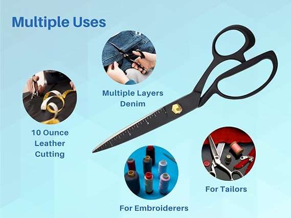 ARTMAN INSTRUMENTS Fabric Scissors All Metal 10 Inch Heavy Duty Tailor Shears with 4 Ruler for Leather, Sewing, and Dressmaking High Carbon Steel Scissors for Home, Office, Artists & Tailors