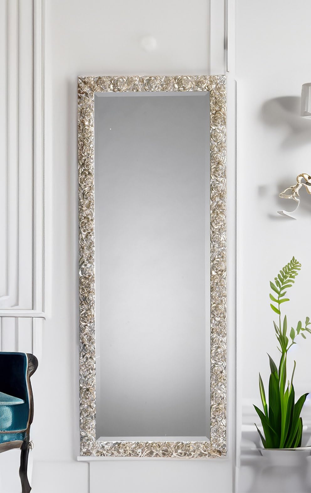 Miroir Décoratif Mural à Cadre Ondulé – Miroir En Verre Argenté 25x42 Cm Avec Crochet (blanc, Rose, Jaune, Violet, Bleu Clair)
