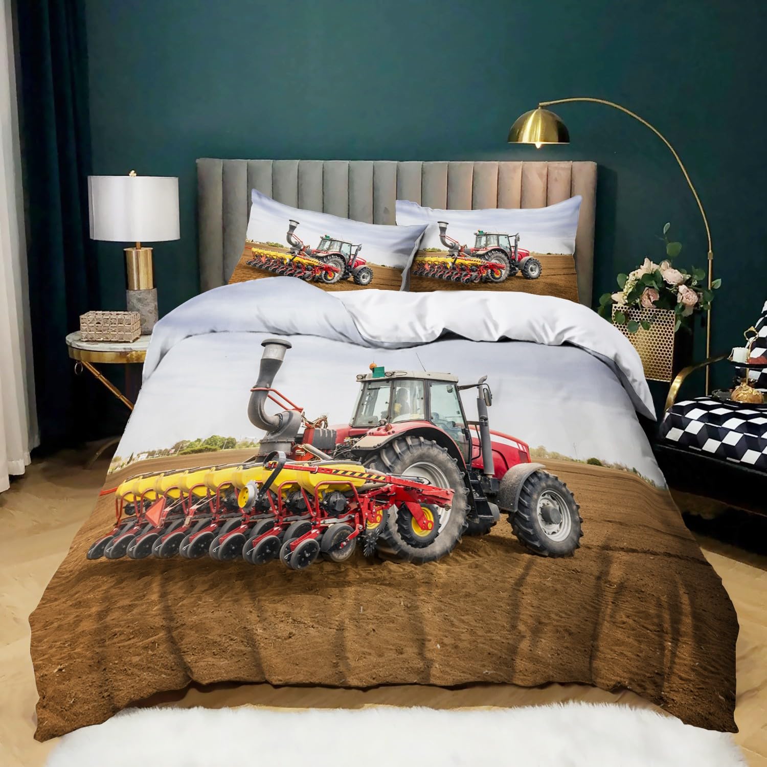 Housse de couette tractor 200x200 cm avec 2 taies d'oreiller microfibre