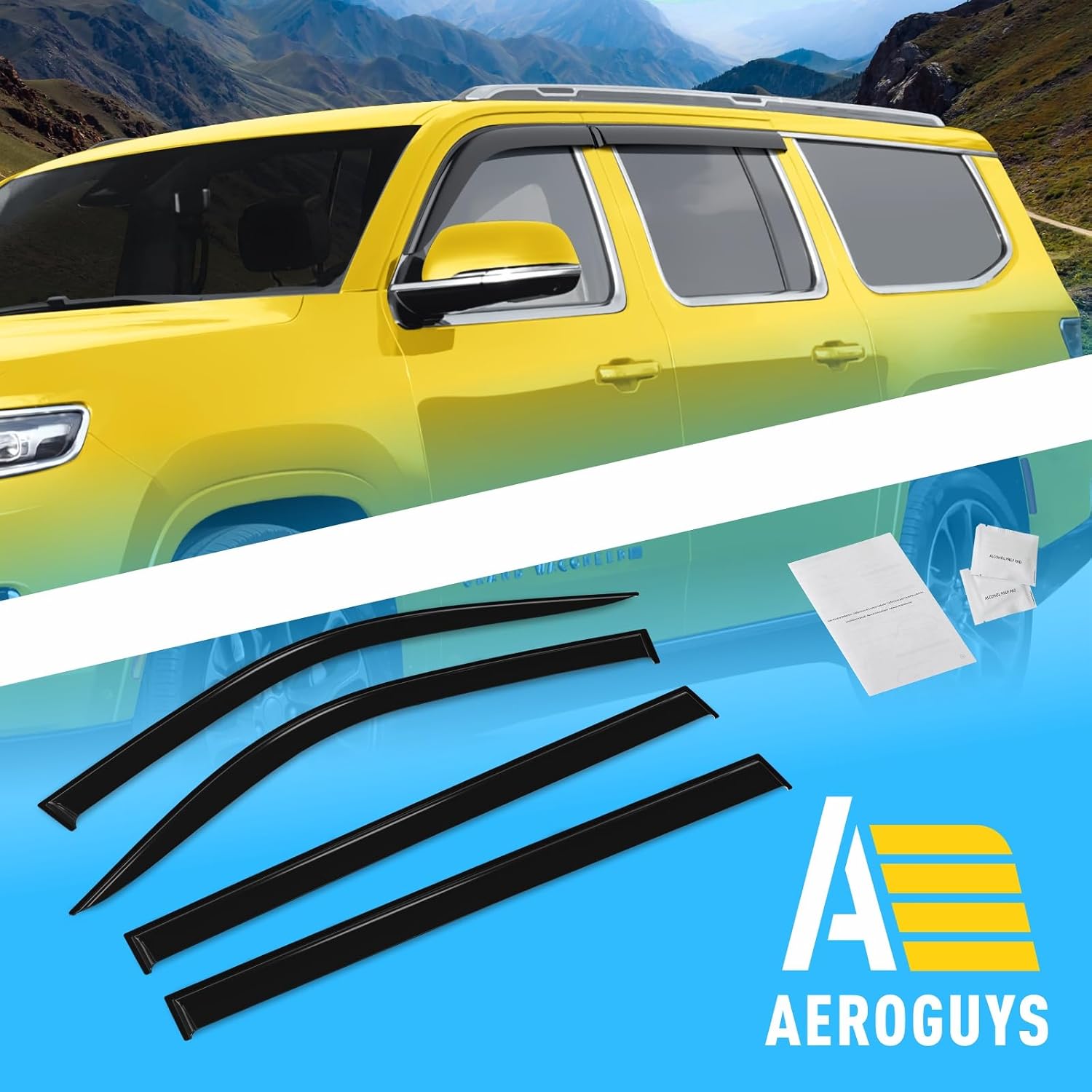 Extra Durable Window Deflectors Tape-On Window Visors Rain Guards Fit for Jeep Grand Wagoneer L 2023-2026, Sun Visors, Wind Vent for Shades, Exterior Car Accessories - 4pcs. AG0639