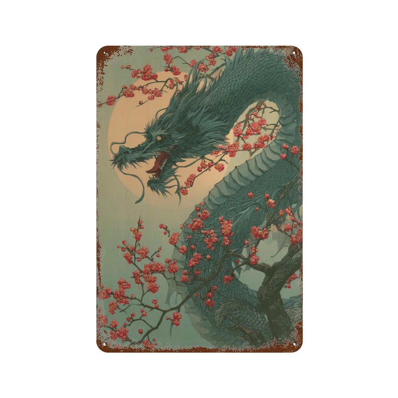 xiaoxiaoshen Japanese Dragon Japan Oriental Traditional Woodblock Style. Zen Nature Home Decor Wall Decor Art Metal Tin Poster Modern Home Decor Art Home Bar Shop Decorations Vintage Sign 30x20cm