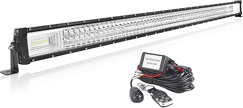 Willpower Barra de luz LED recta de 50 pulgadas y 648 W para automóvil con control remoto estroboscópico de 12 V, kit de cables de cableado de 6000