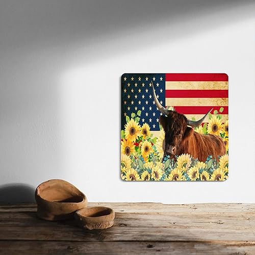 Miniatura 4 de Independence Day Metal Signs Sunflower Cow Farm Animals Aluminum Sign Patriotic Nostalgia Oil Painting Aluminum Sign US Flags Retro 12 Inch Metal