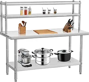 Stainless Steel Table with Overshelves, 48" X 24" Commercial Work Tables with 30" X 12" Shelf, Metal Kitchen Prep Table_ Shelving Combo