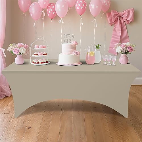 Miniatura 170 de Smiry Paquete de 2 manteles de elastano de 6 pies, elásticos ajustables, lavables y sin arrugas, rectangulares para mesa de patio, para exteriores,