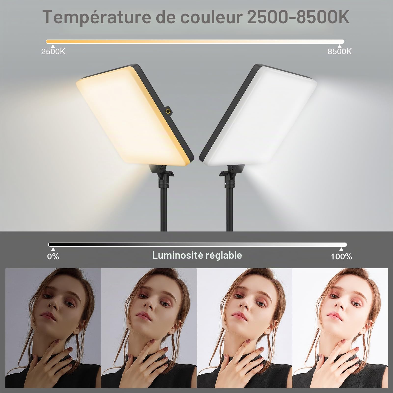 Lot de 2 Panneaux d'éclairage Vidéo LED avec 160cm Trépied, intégré Batterie 8000 mAh et écran LCD, Lumiere Photo équipement de Studio D'éclairage de Photographie à pour Portrait/TikTok