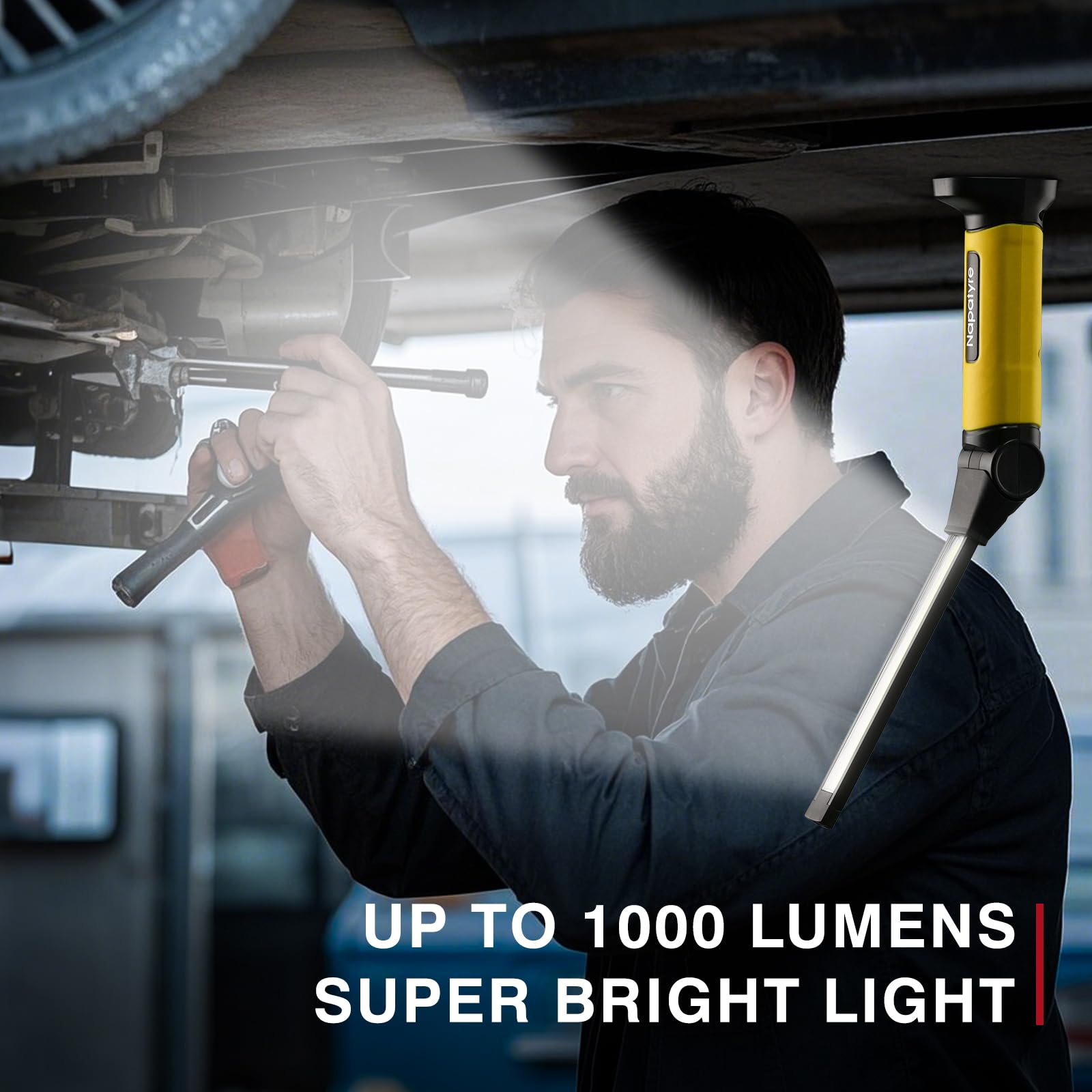 Lampada da lavoro a LED, 4000 mAh, batteria da officina, con magneti, 3 modalità di luce, girevole a 120°, ricaricabile, 1000 lm, COB lampada di ispezione per auto, riparazione, officina