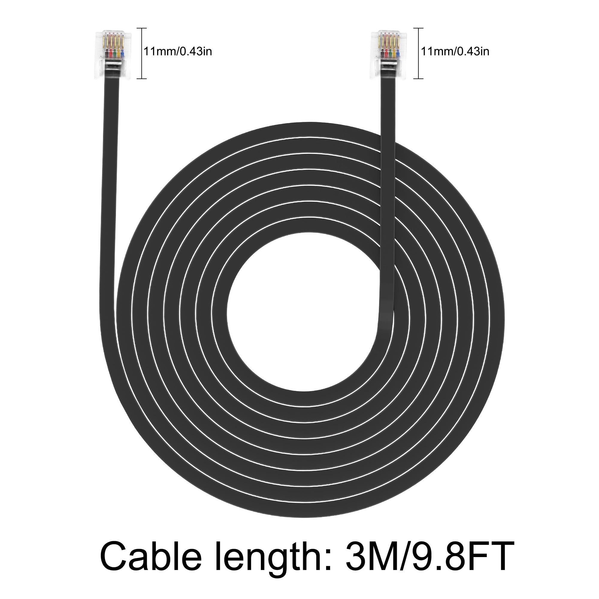 XMSJSIY RJ12 6P6C Extension Cable Phone Cord Male to Male Straight Wired Pro Grade Data and Voice Telephone Line for Landline,Telephone,Modem,Fax and More-3M/9.8FT 2 PCS