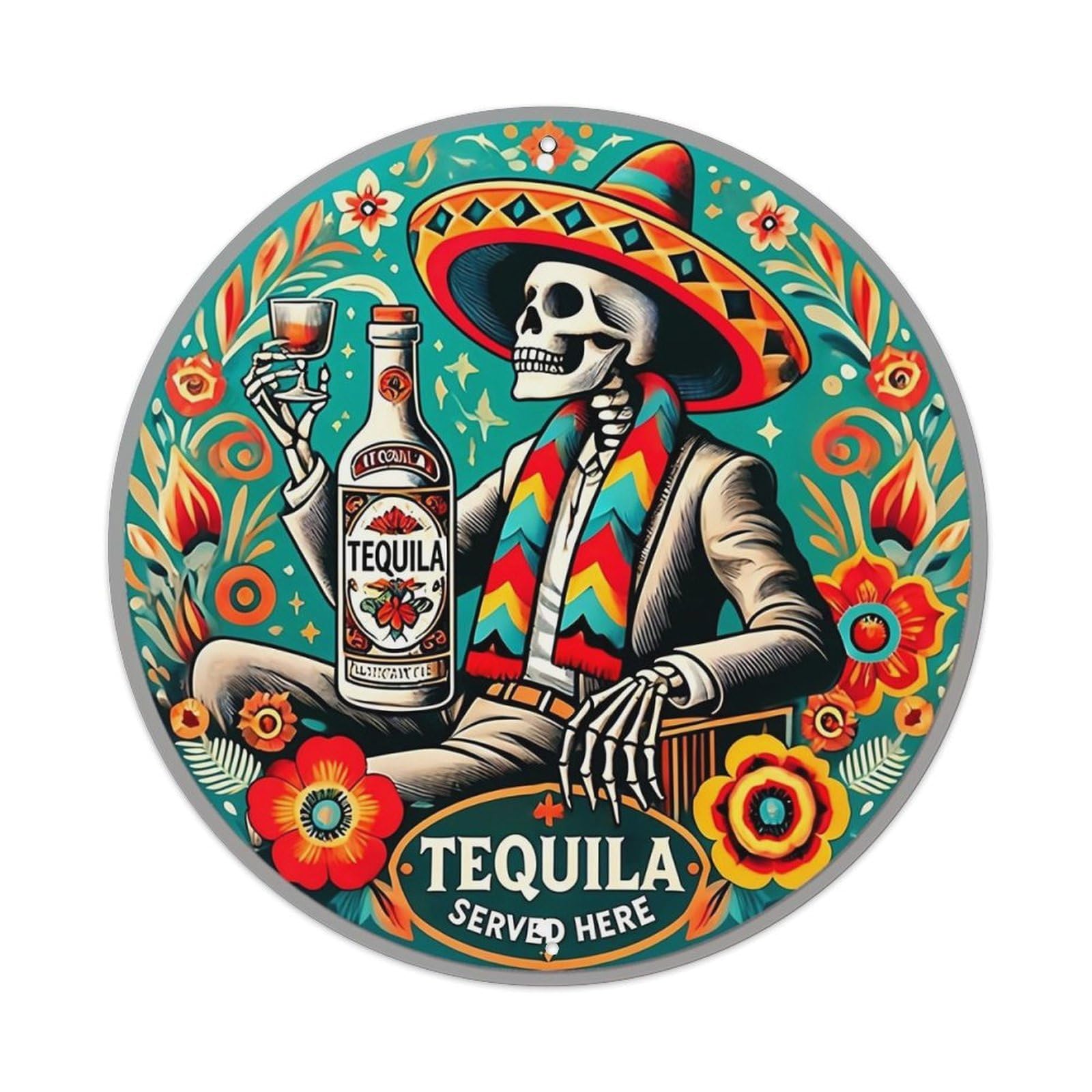 Day Of The Dead Tequila Retro Metal Sign Round Tin Sign, Vintage Decor Art Poster for Bar, Home, Man Cave, Kitchen, Laundry Room Gift 8x8Inch