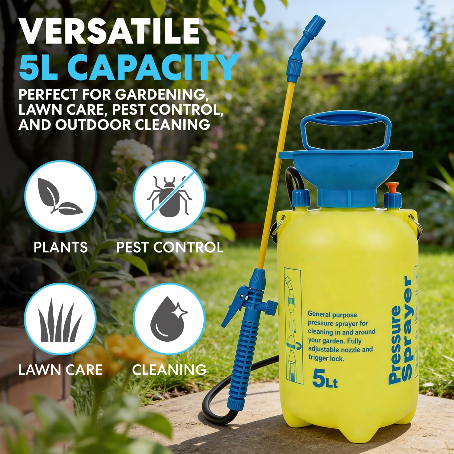 SIMPLI-Magic Pulverizador de Bomba de jardín de 5 litros, pulverizador de presión de Mano con Boquilla Ajustable y fácil acción de Bomba para Plantas, Cuidado del césped, Limpieza y Uso al Aire Libre