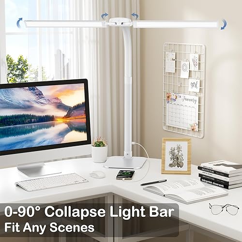 Miniatura 2 de Lámpara de escritorio con puerto de carga USB para oficina en casa, 24 W, base remota de arquitecto, luz LED de doble tarea, moderna, 5 modos de