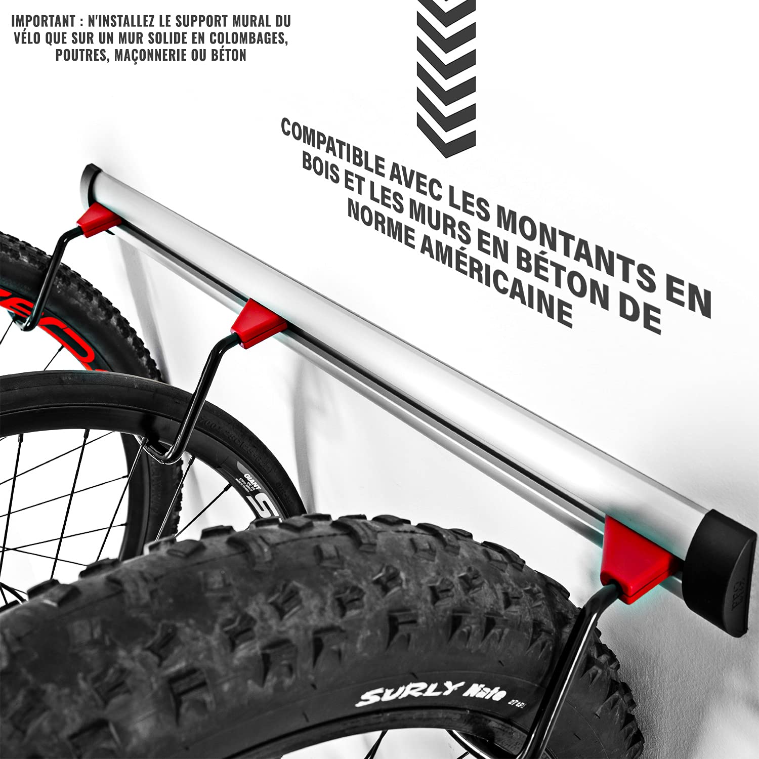PRO BIKE TOOL Support mural intérieur réglable pour le garage ou la maison - Support vertical pour vélos de route ou de montagne - 3 ou 6 versions de vélos