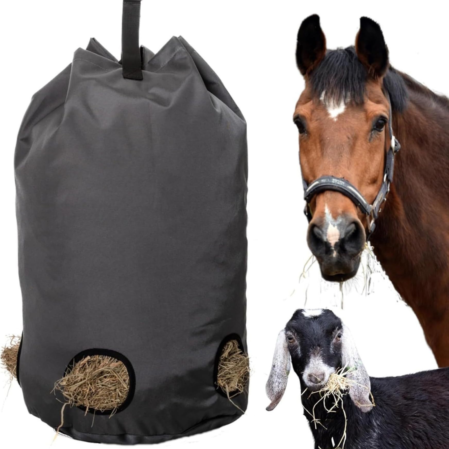 Mounttu Hay Bags For Horses, 28X3.5" Polyester Hay Bag With 5 Slow Holes, Large Capacity Hanging Goat Hay Feeder For Horse, Sheep, Donkeys Hay Feeder Blanket Holder Hay Bag Goat Hay Feeder Horse Feeder