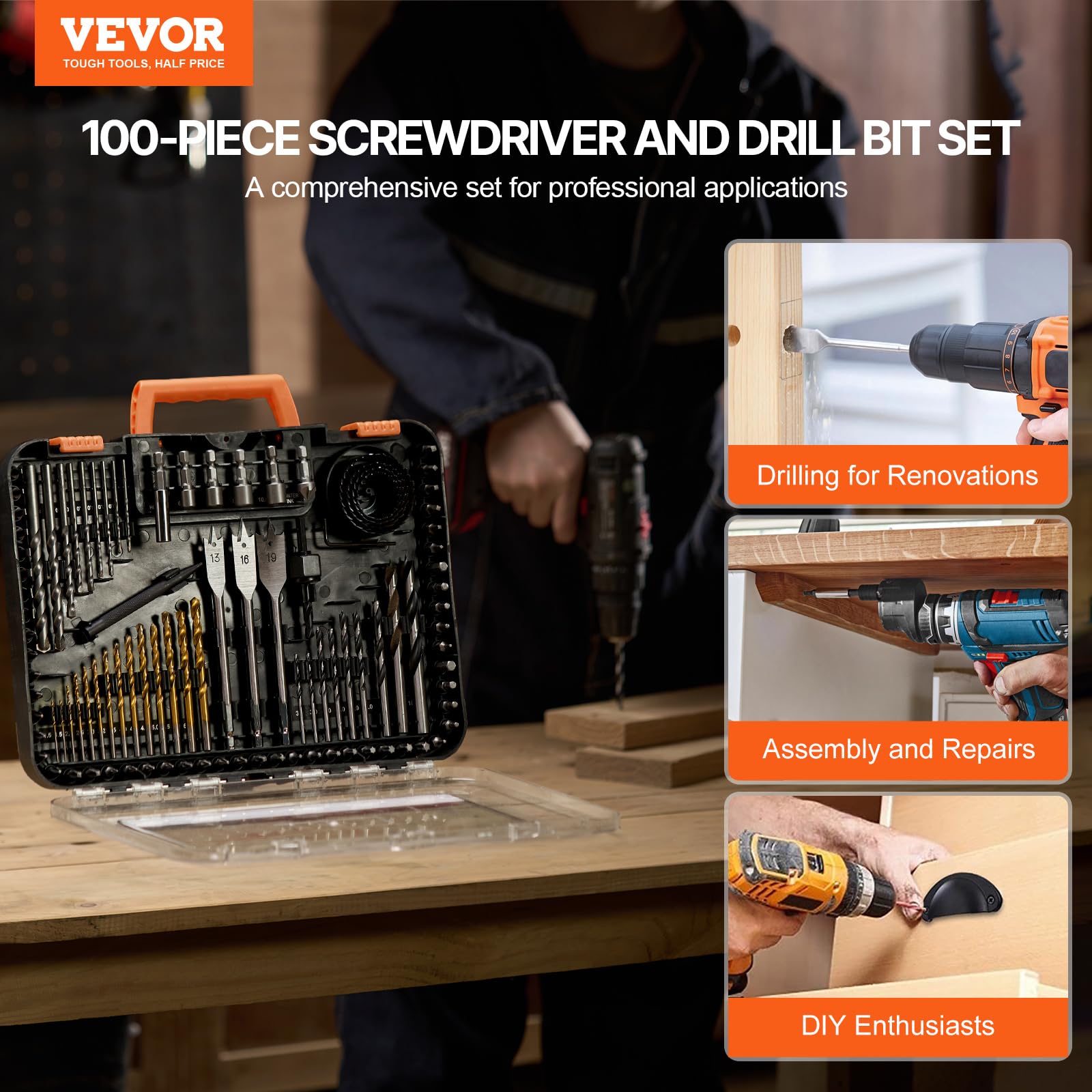 VEVOR Drill Bit Set, 100 Pieces Drill and Driver Bit Set - Image 2