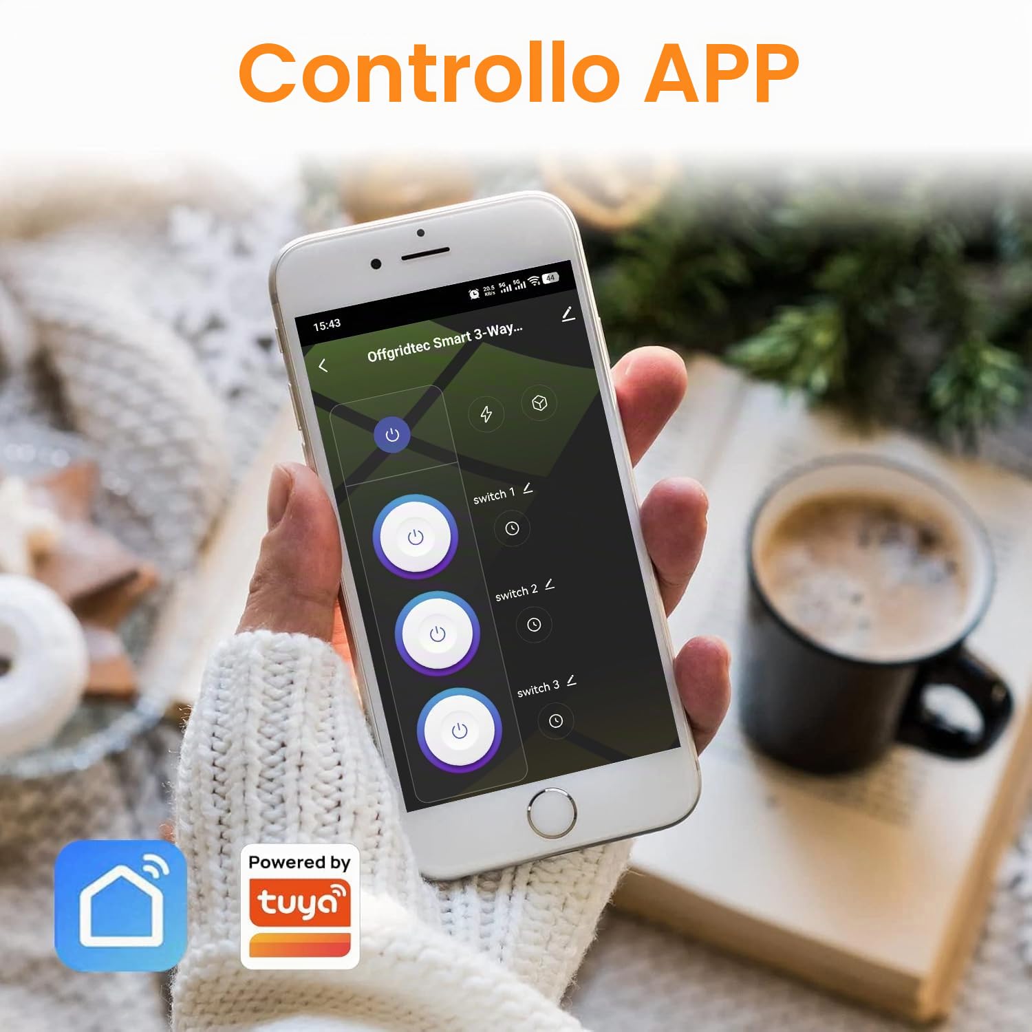 Offgridtec Multipresa Smart WiFi con 3 prese, controllo tramite Smart Life/Tuya, monitoraggio energetico in tempo reale, timer e scenari, compatibile Alexa/Google Home, 16A/3680W, cavo 1,8 m (2 pz)