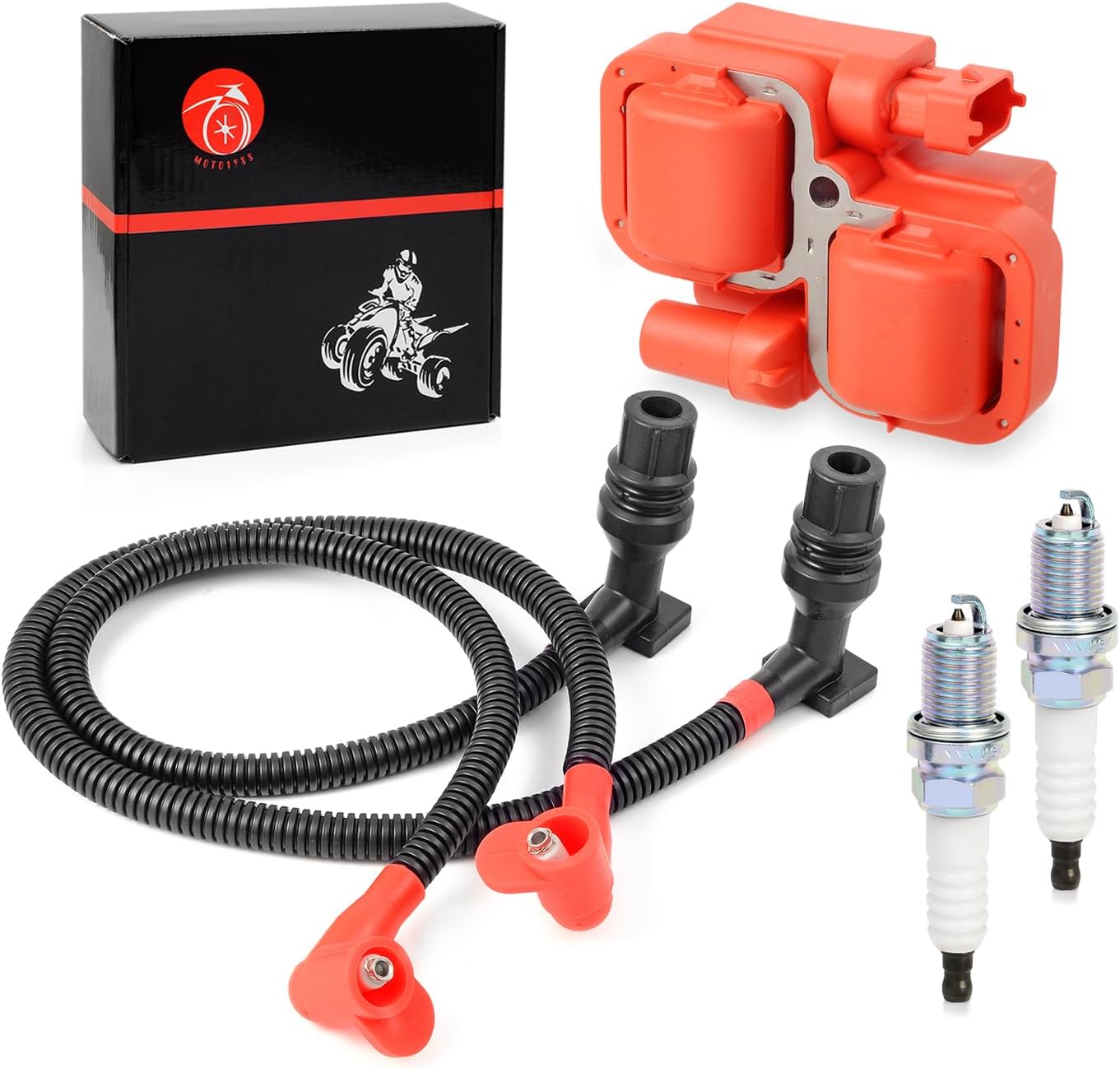 Ignition Coil and Spark Plug w/Wire Cap Compatible with Polaris Ranger Crew 800 RZR 4 S 800 2011-2017 4010425 4012888 4012889 4013078