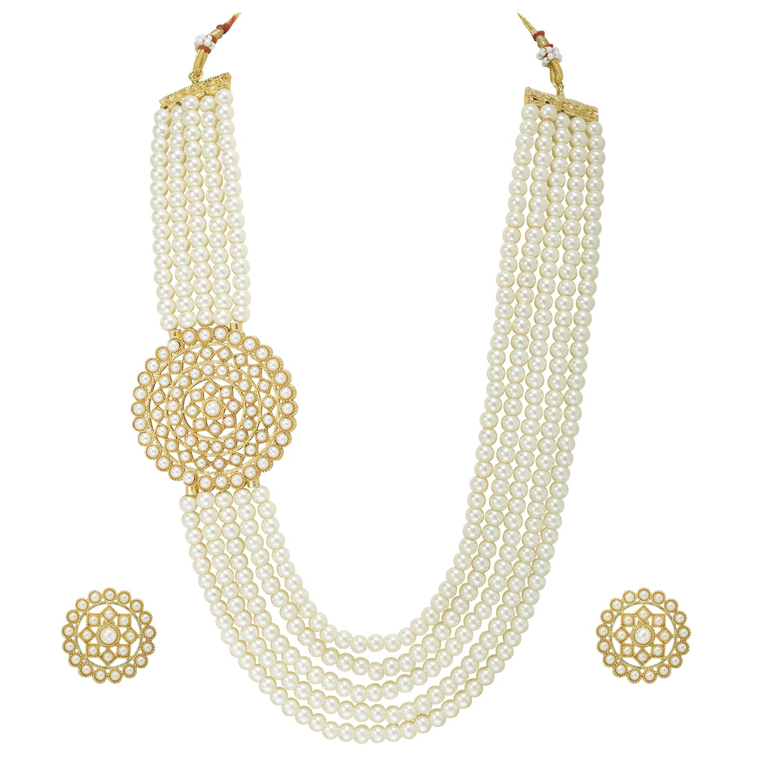 peora Gold Plated Traditional 5 Layer Kundan Pearl Long Necklace Earrings Jewellery Set for Women-picture-41