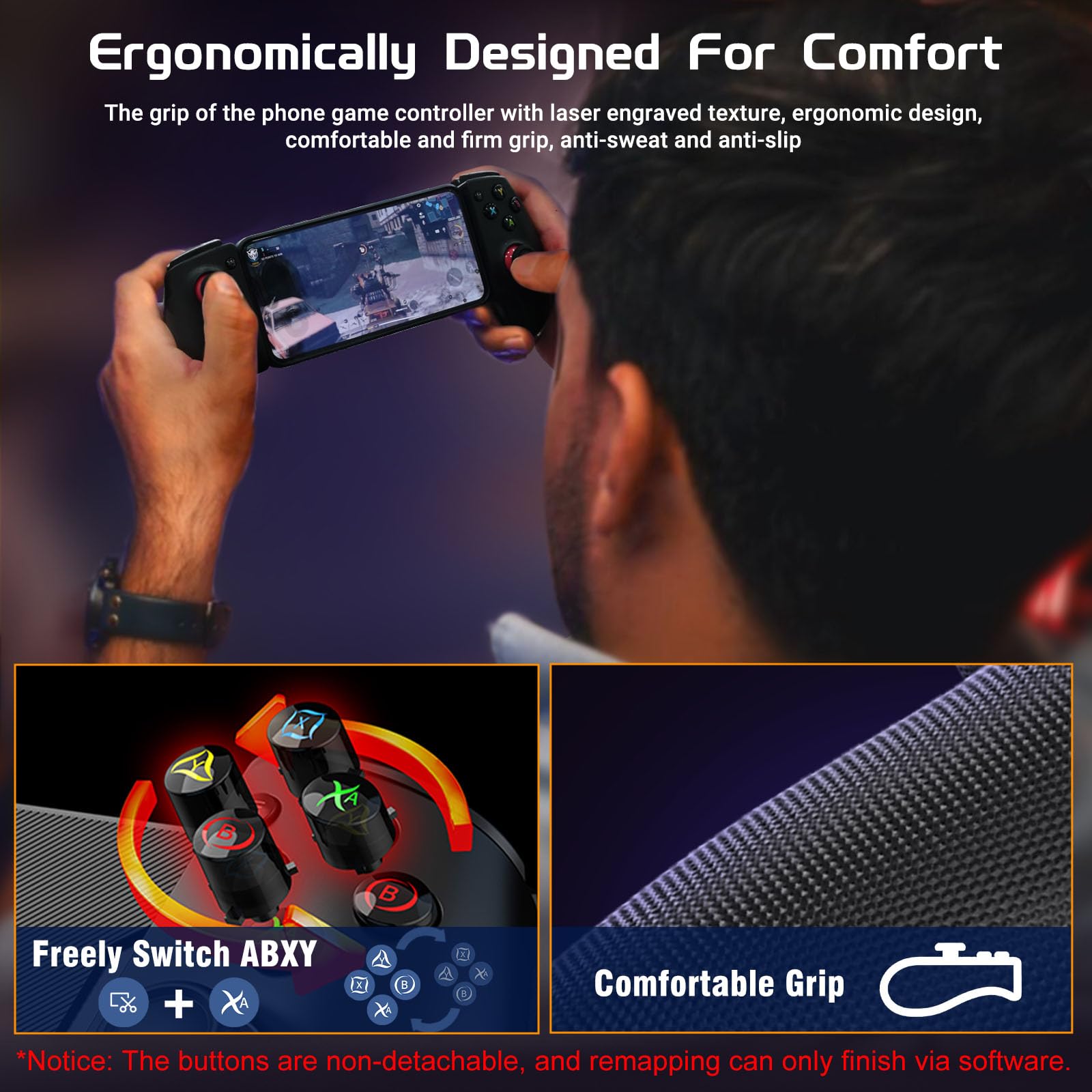 Joso Contrôleur de jeu Mobile pour iPhone & Android, contrôleur de téléphone sans fil Support Phone Case avec Design ergonomique pour Cloud Gaming/PS Remote Play/émulateur