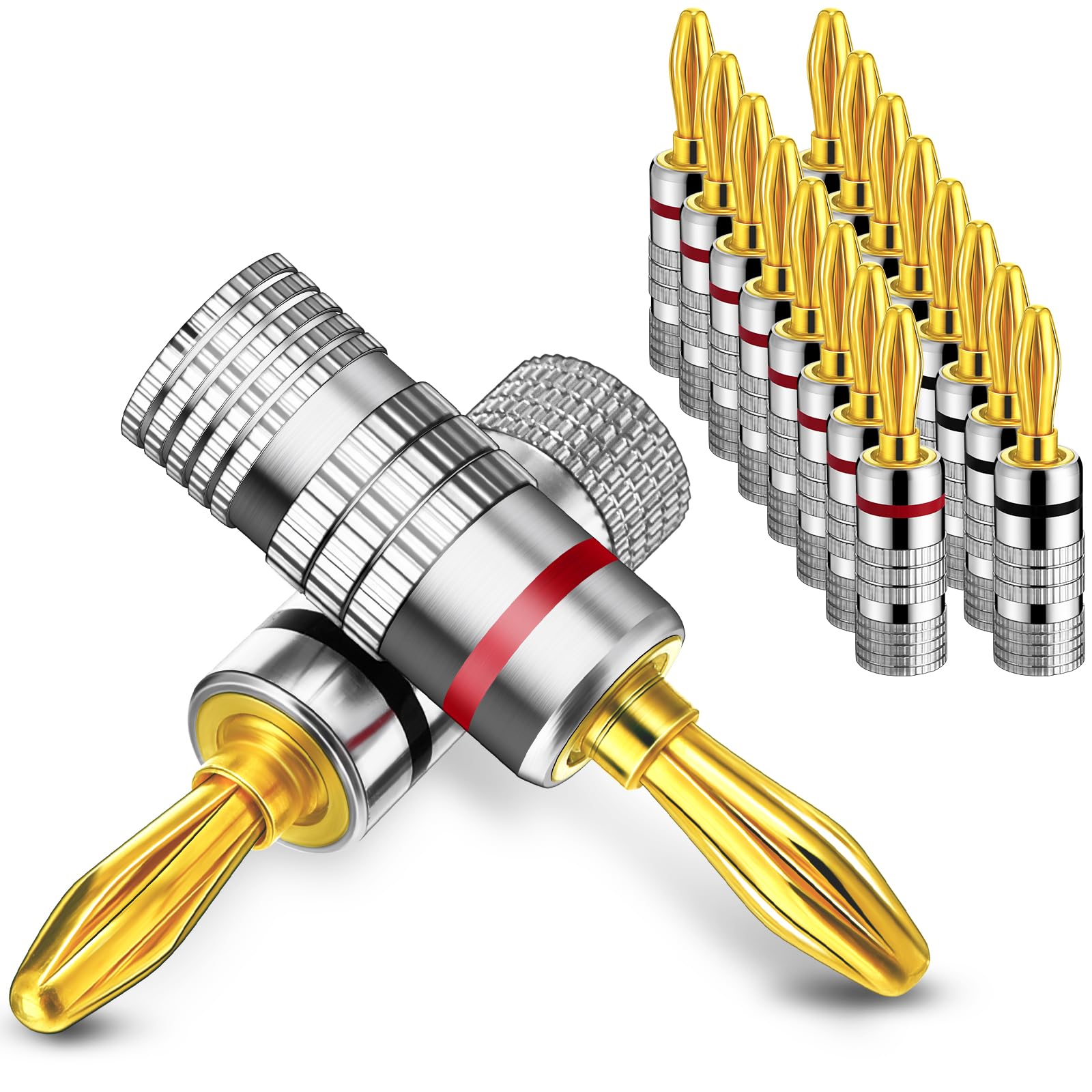 Yaocom 24 pares/48 conectores banana chapados en oro de 24 quilates con doble tornillo para cable de altavoz, placa de pared, cine en casa, receptor de audio/video, amplificadores y sistemas de sonido