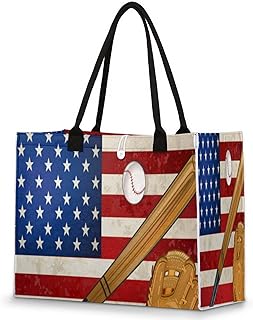 Bolsa feminina - Stickball reutilizável sacolas de compras de supermercado com alças bandeira americana grande bolsa de praia bolsas de ombro bolsas de trabalho bolsas de mão resistentes para praia, compras, trabalho, viagens, Multicolor
