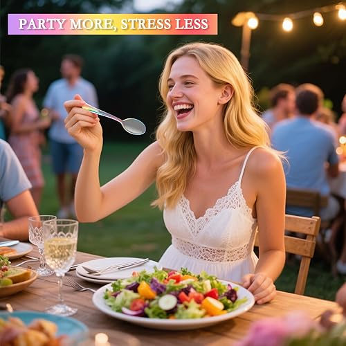 Miniatura 4 de Supernal 120 PCS Cubiertos de Plástico Transparente Resistentes  Utensilios Desechables Juego de Cubiertos Coloridos Arcoíris Incluye 40 Tenedores,