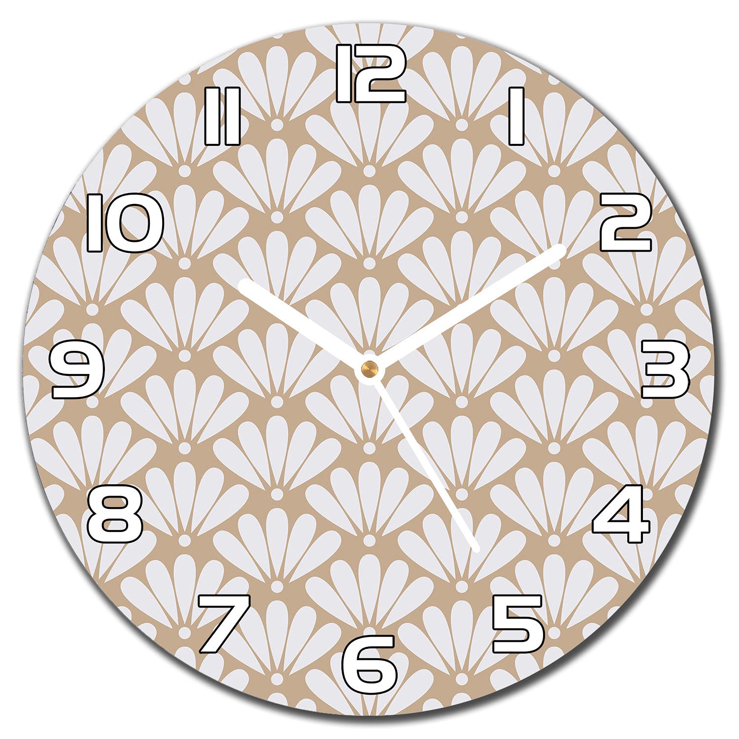 Horloge en verre de sécurité cuisine et salon moderne beige floral