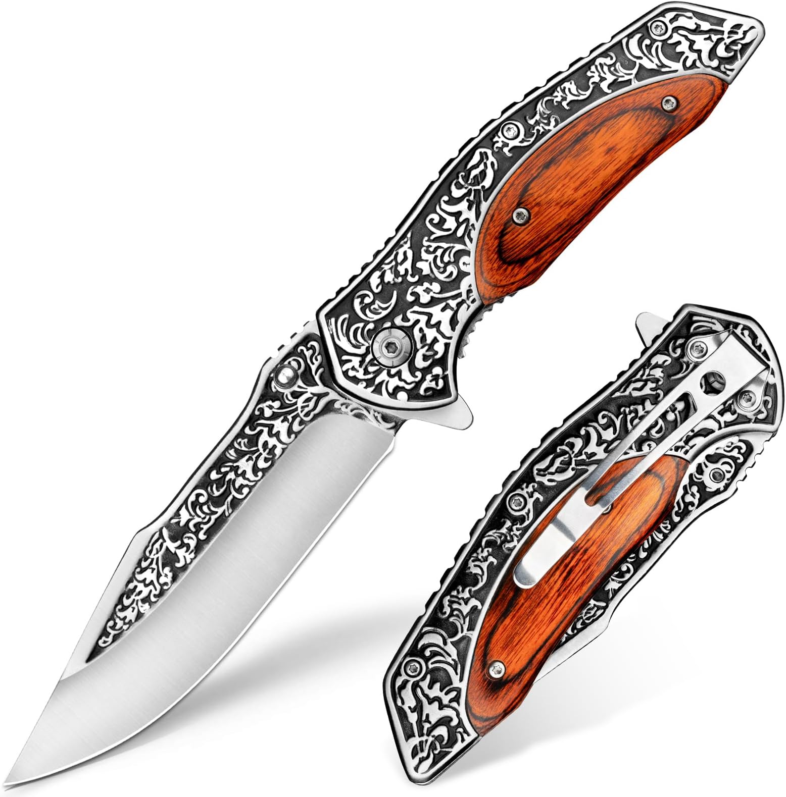 VALHALLA TREANT Pocket Knife, 3.6'' Sharp Blade Pocket Folding Knife, Cool EDC Knife with 3D Retro Embossed Pattern, Classic Pocket Knife For Men, Outdoor Camping Hiking