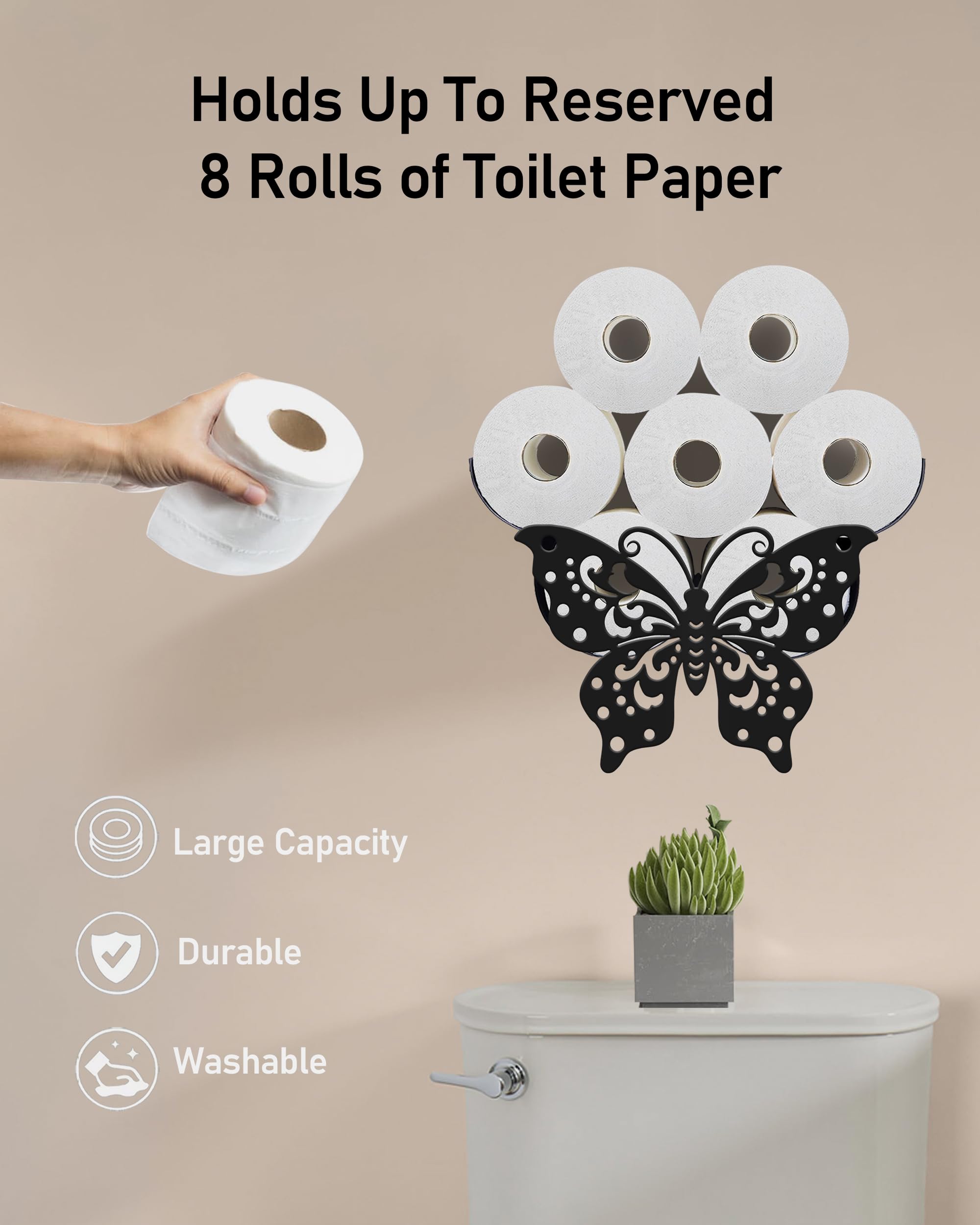 Uchwyt na papier toaletowy w kształcie motyla na dodatkowe 8 rolek, unikalny dekoracyjny pojemnik na papier toaletowy montowany na ścianie, dom wiejski, łazienka, dekoracja zwierząt, szafki na