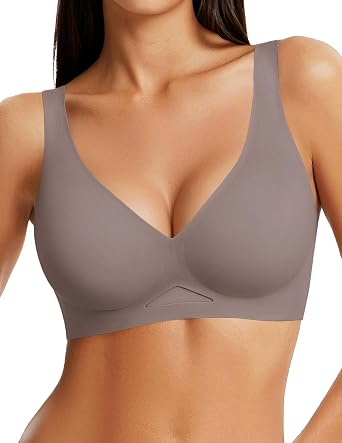 Womens Deep V Bras Wireless Comfortable Bra No Underwire Jelly Tshirt Bras Padded Push Up Bralette Seamless Bra