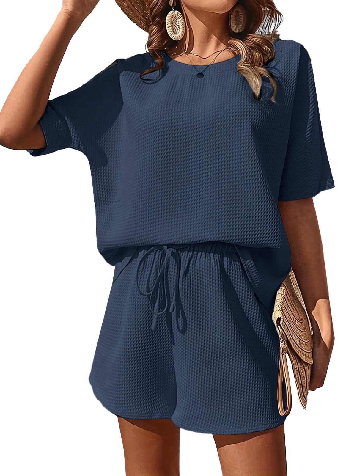 Conjunto Chándal de 2 piezas Verano para Mujer Redondo Camiseta Pantalones Cortos Mujer Completo Casual Ropa Casa