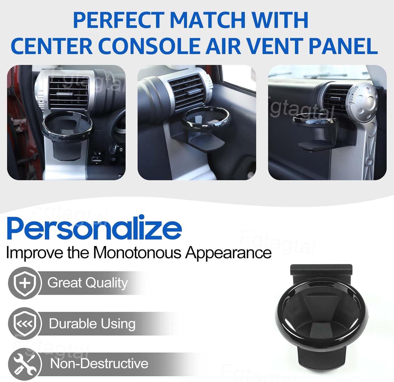 Car Cup Holder Compatible with Toyota FJ Cruiser 2007-2021, Car Air Vent Cup Bottle Mount, Center Console A/C Vent Drink Stand for Water Glass, Coffee, Bottled Drinks (Black)