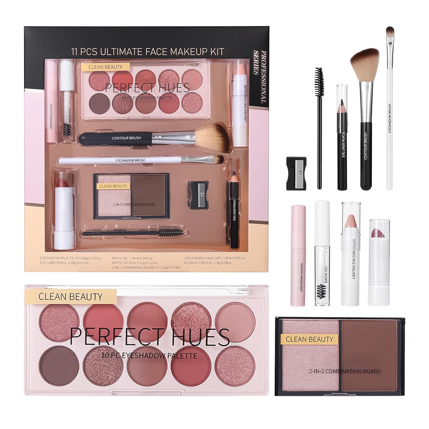 Beginner Makeup Set – Full Make up Set for Women, 11-Piece Cosmetic Kit | Eyeshadow Palette, Mascara, Concealer, Lipstick for Girls, Teens, Christmas, Birthday, Wedding, Party, Travel, Daily Makeup
