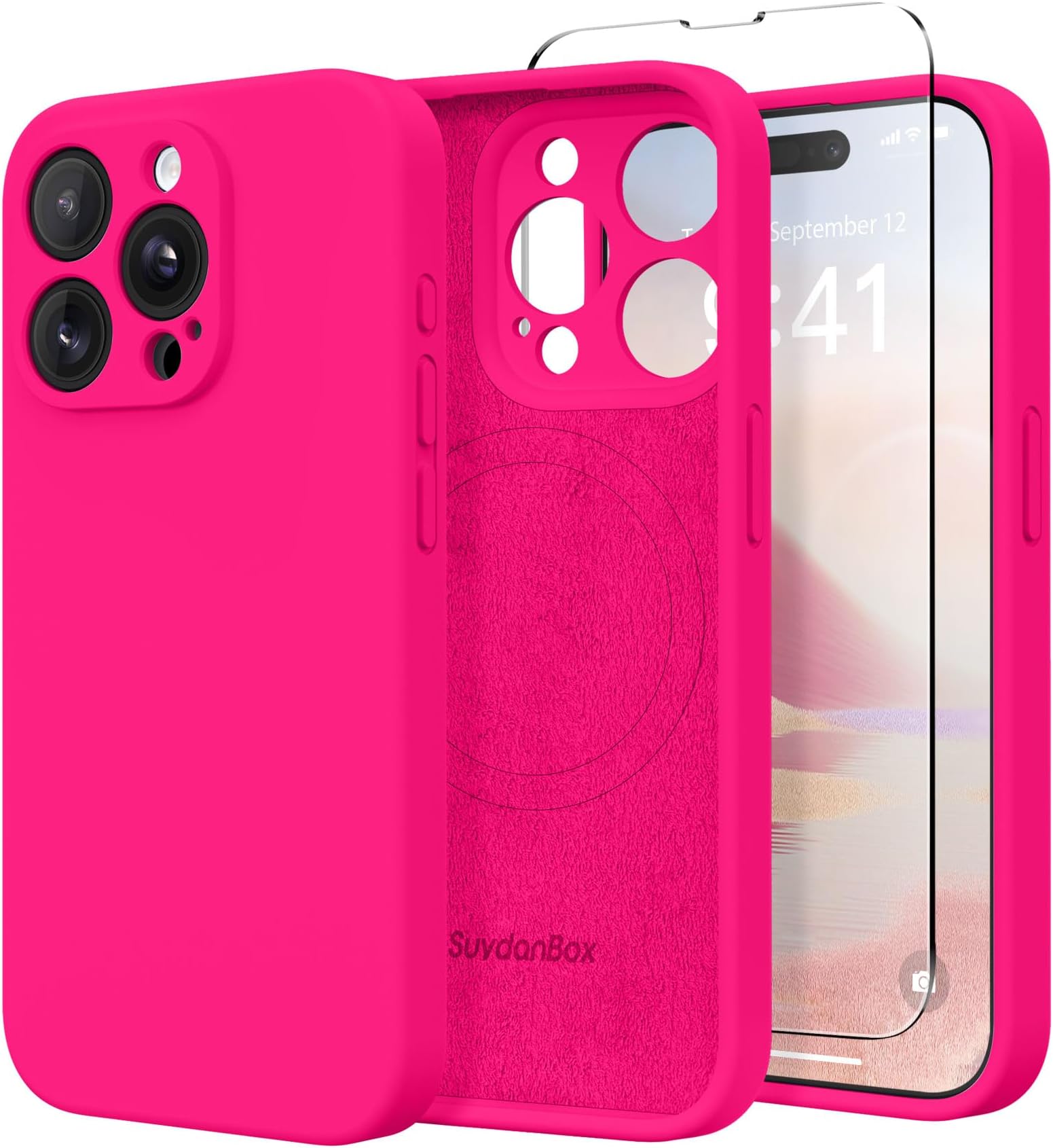 Magnetic for iPhone 13 Pro Max Case, Compatible with MagSafe, [Full Camera Protection][Screen Protector] Silicone Shockproof Protective Phone Case for iPhone 13 Pro Max 6.7", Hot Pink