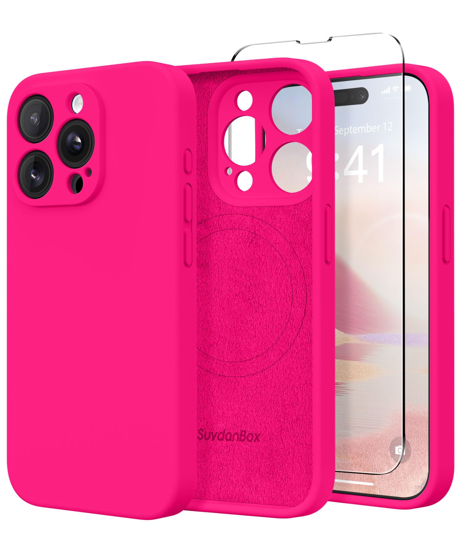Magnetic for iPhone 13 Pro Max Case, Compatible with MagSafe, [Full Camera Protection][Screen Protector] Silicone Shockproof Protective Phone Case for iPhone 13 Pro Max 6.7", Hot Pink