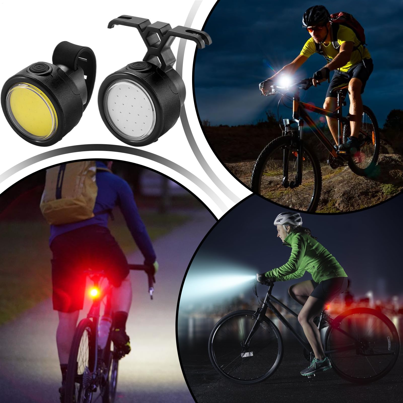 Illuminazione Bicicletta, Alta Luminosità Luci Impermeabile Ciclismo Kit Lampade Impermeabile Regolabile per Sicurezza E Visibilità Durante I Viaggi Notturni Esterni su Strade