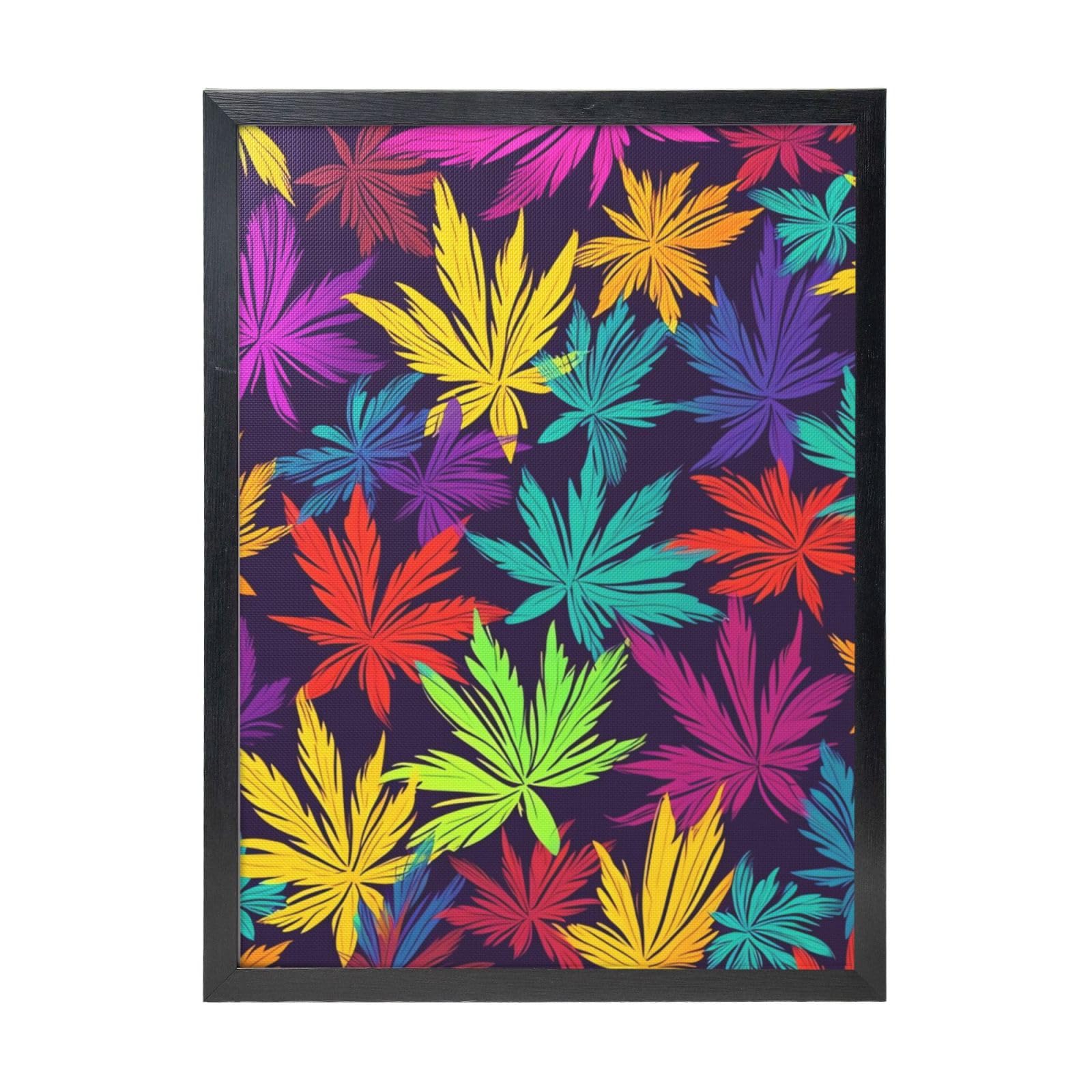 Framed Wall Art - Decorative Canvas Painting Bright Colorful Weed Pattern Pictures Poster Aesthetic Modern Prints Artwork for Bedroom Office Wall Decor Ready To Hang 12x16 in