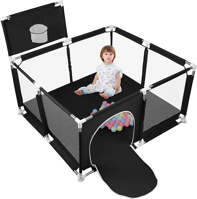 Large Black Baby Playpen with 50 Balls - Indoor/Outdoor Safety Box