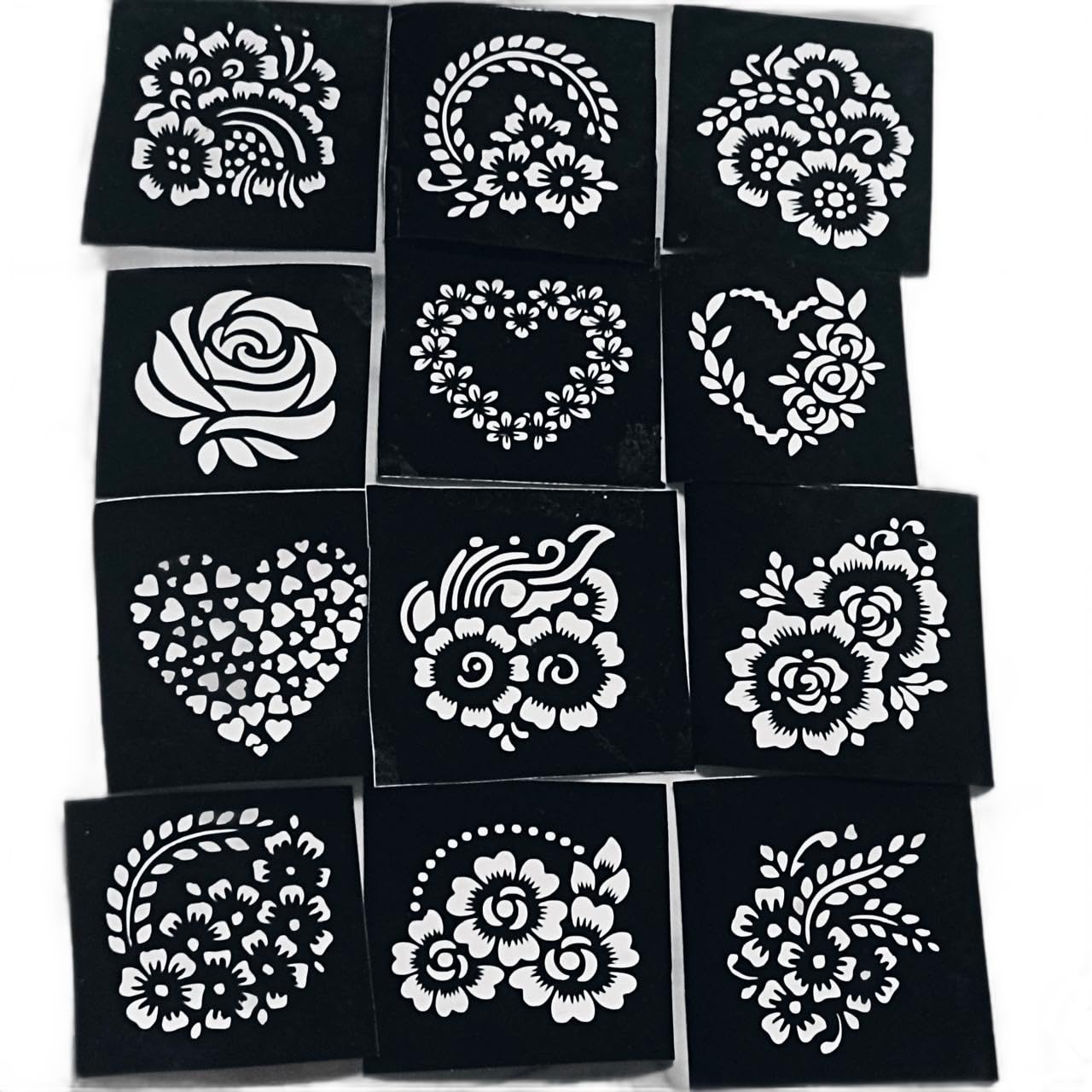 generic Floral and Heart Design Stencils for Crafts, 12 Pieces, Black, Decorative Pattern Templates-picture-25