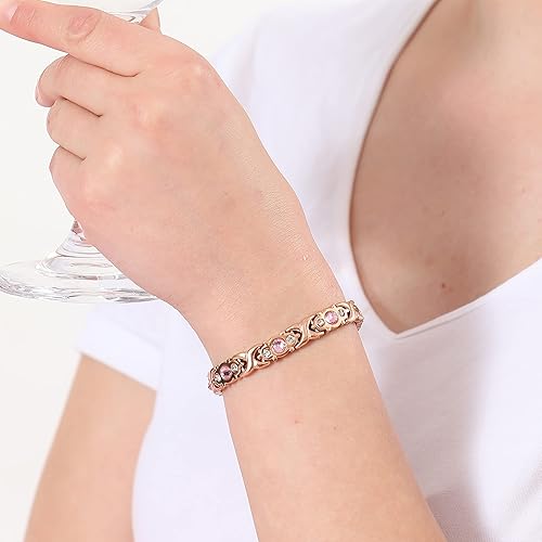 Miniatura 4 de Pulsera magnética ultra resistente para mujer, 3,500 gauss por imán, pulsera de cristal, longitud ajustable, pulseras magnéticas (oro rosa)