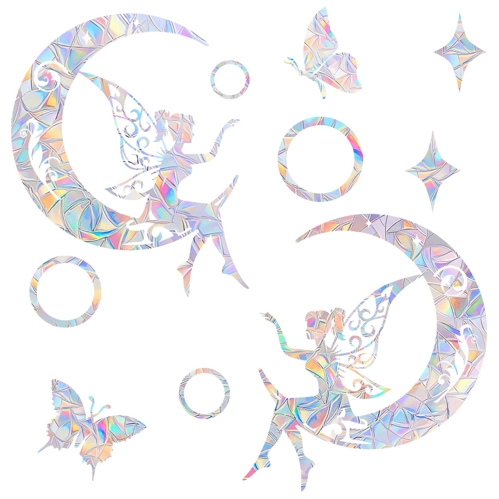 Fairy Anti-Collision Window Decals for Bird Strikes - Non-Adhesive Prismatic Clings, Rainbow Suncatcher Stickers to Save Birds From Collisions