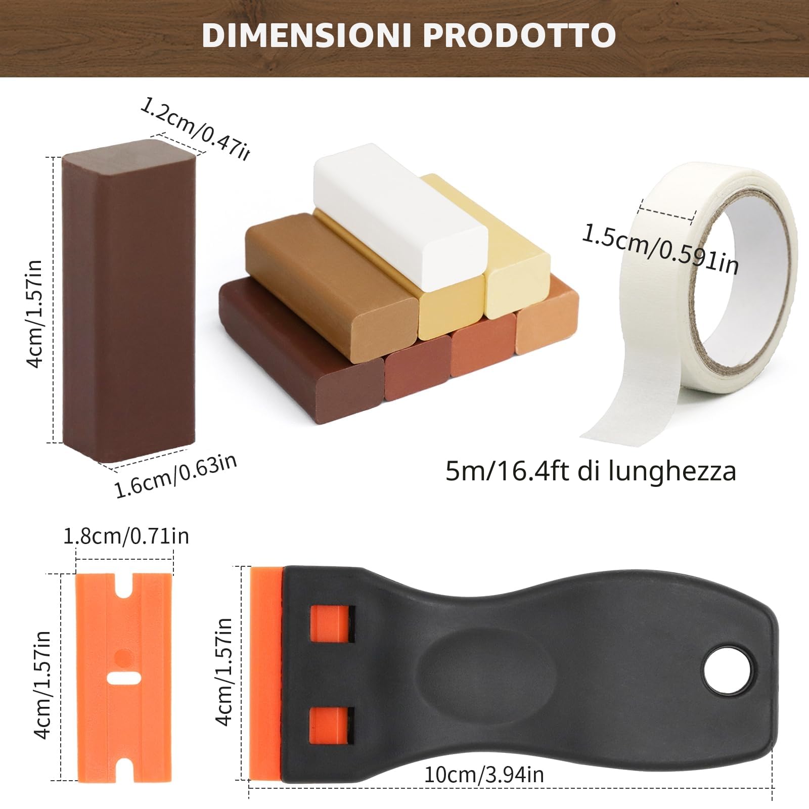 8 Colori Stucco per Legno con Tonalità Marroni Comuni del legno, Cera per Legno ad Alta Durezza e Resistenza, Stucco per Legno Riempitivo per Laminato, Marmo, Piastrelle, PVC, Mobili