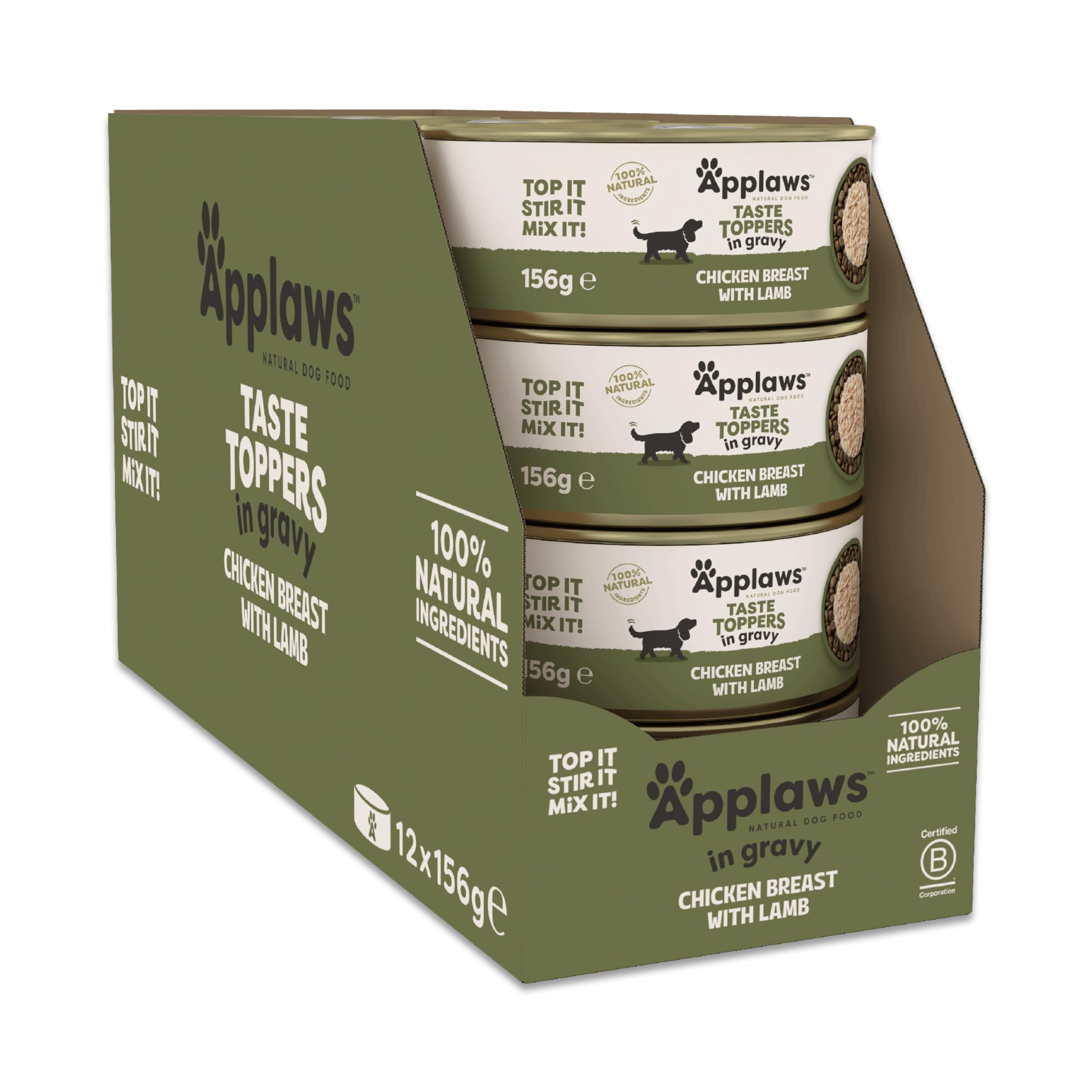 Applaws 100% Natural Wet Dog Food Tins, Grain Free Chicken and Lamb in Gravy, 156g (Pack of 12)