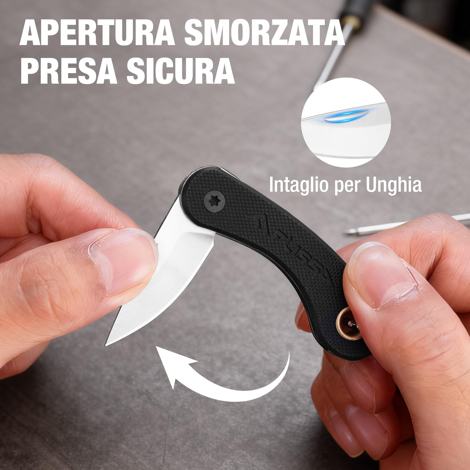 FLISSA Mini Coltello Tascabile, Coltello a Serramanico con Manico in G10,Lama in Acciaio INOX 5CR15MOV, Finitura CNC, Taglierino Portatile, EDC per Uso Quotidiano e Attività Outdoor