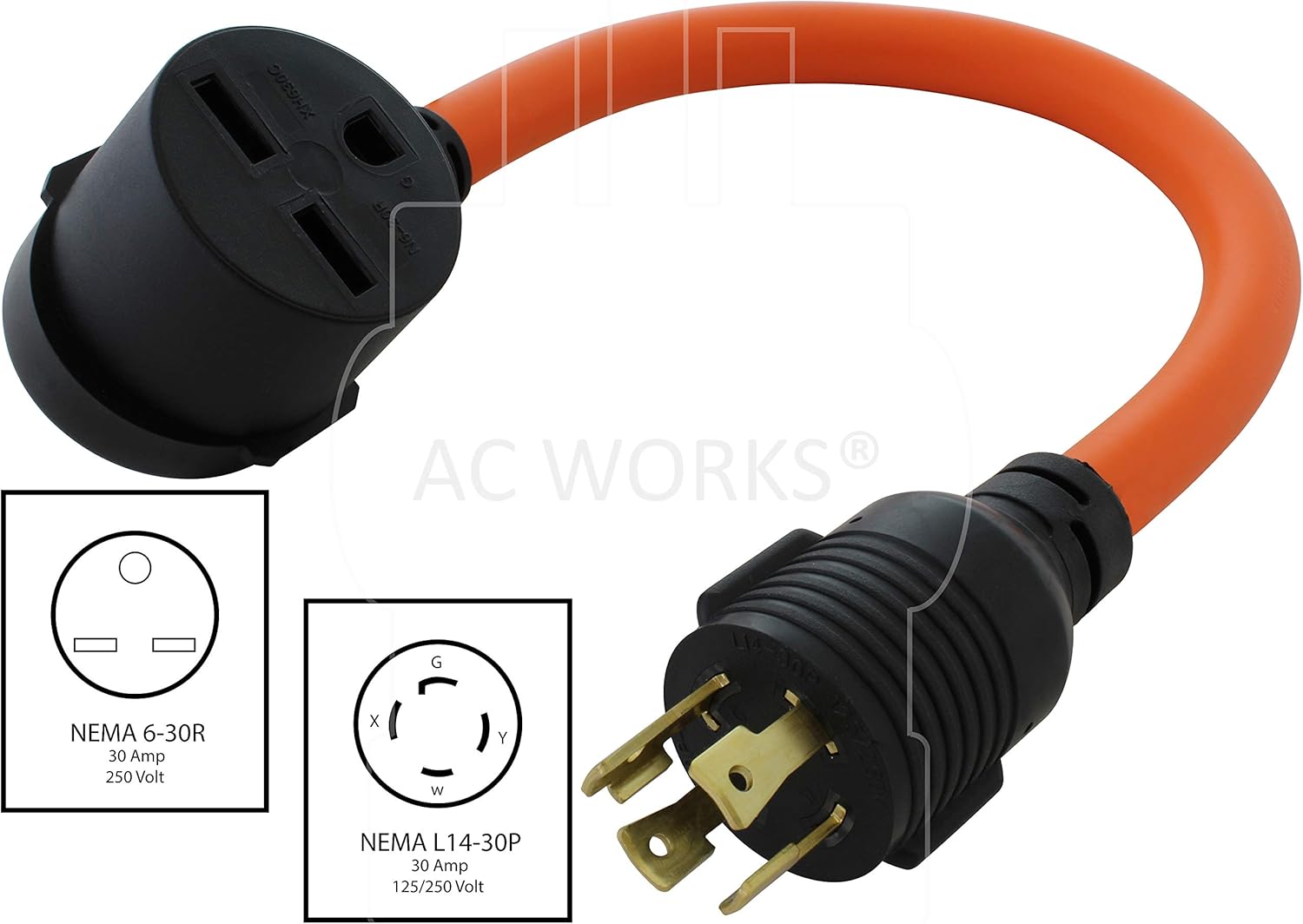 AC WORKS NEMA 6-30 Commercial Heater Adapter (30A 4-Prong Generator L14-30R Outlet)