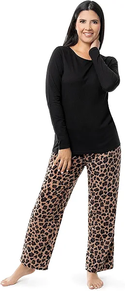 Fruit of the Loom Women's Sueded Jersey Crew Top and Fleece Pant Sleep Set
