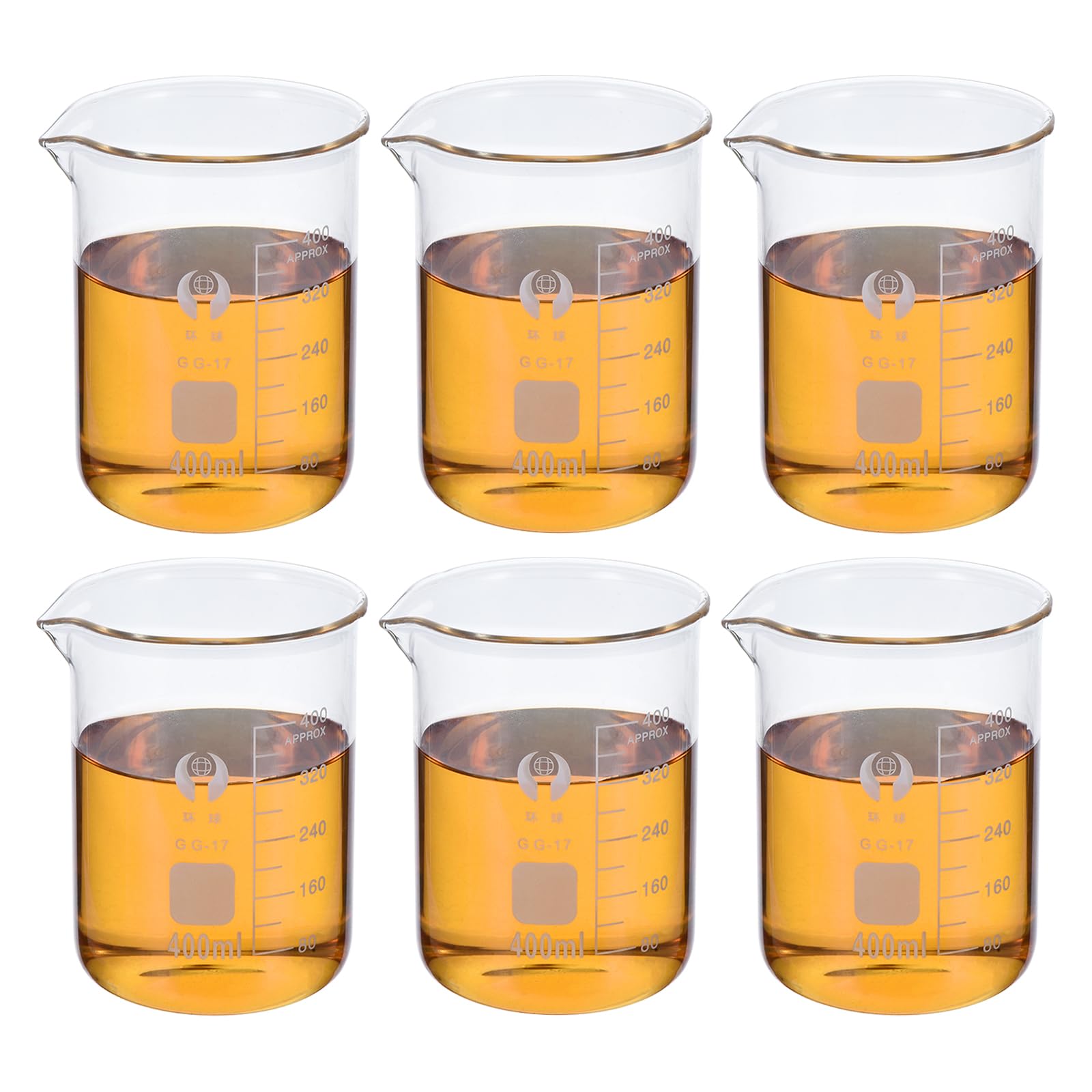 PATIKIL 600ml Basso Forma Vetro Secchiello, 6pz 3.3 Vetro Borosilicato Vetro Graduato Stampato Bilancia Misuratore Tazze con Beccuccio per Cucina Laboratorio Liquidi